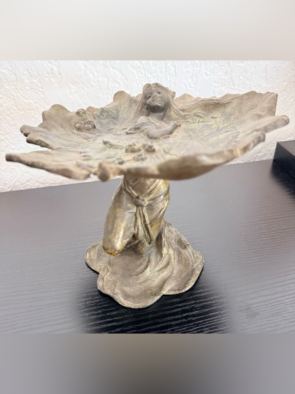 Jennings Brothers Art Nouveau Bronze Woman Pedestal Calling Card Tray